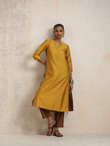 trueBrowns Gold Silk Straight Kurta Set