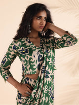 trueBrowns Green Muslin Ikat Shirt Blouse