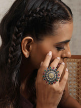 trueBrowns Silver Gold Tone Mandala Ring
