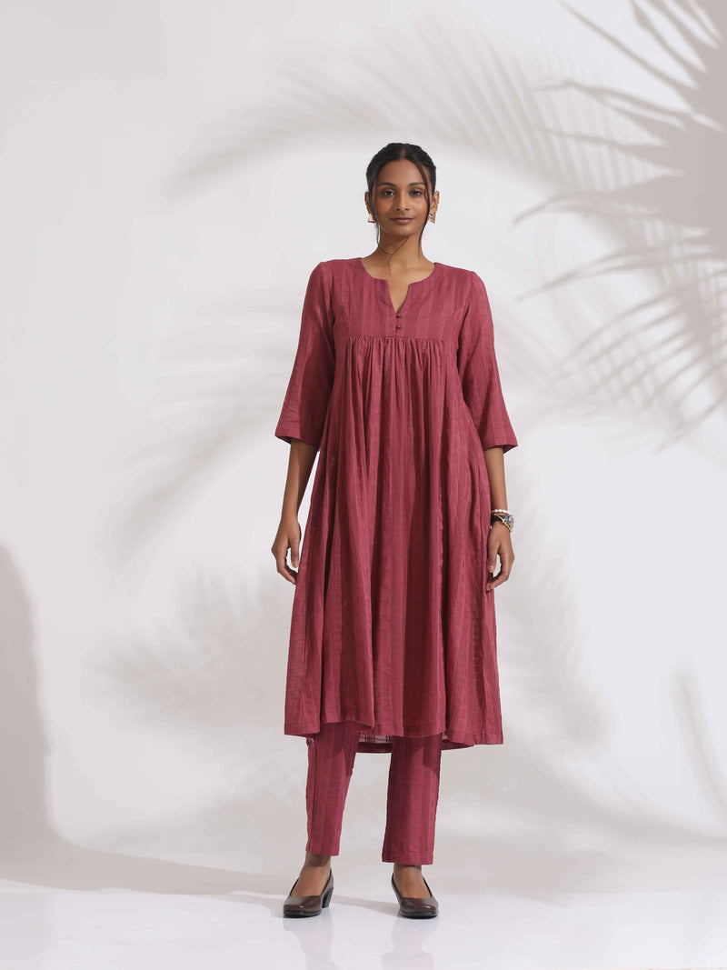 trueBrowns Maroon Cotton Flared Kurta Set