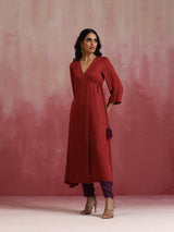 trueBrowns Maroon Modal Angrakha Kurta Set