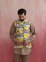 trueBrowns Men's Beige Ikat Reversible  Nehru Jacket