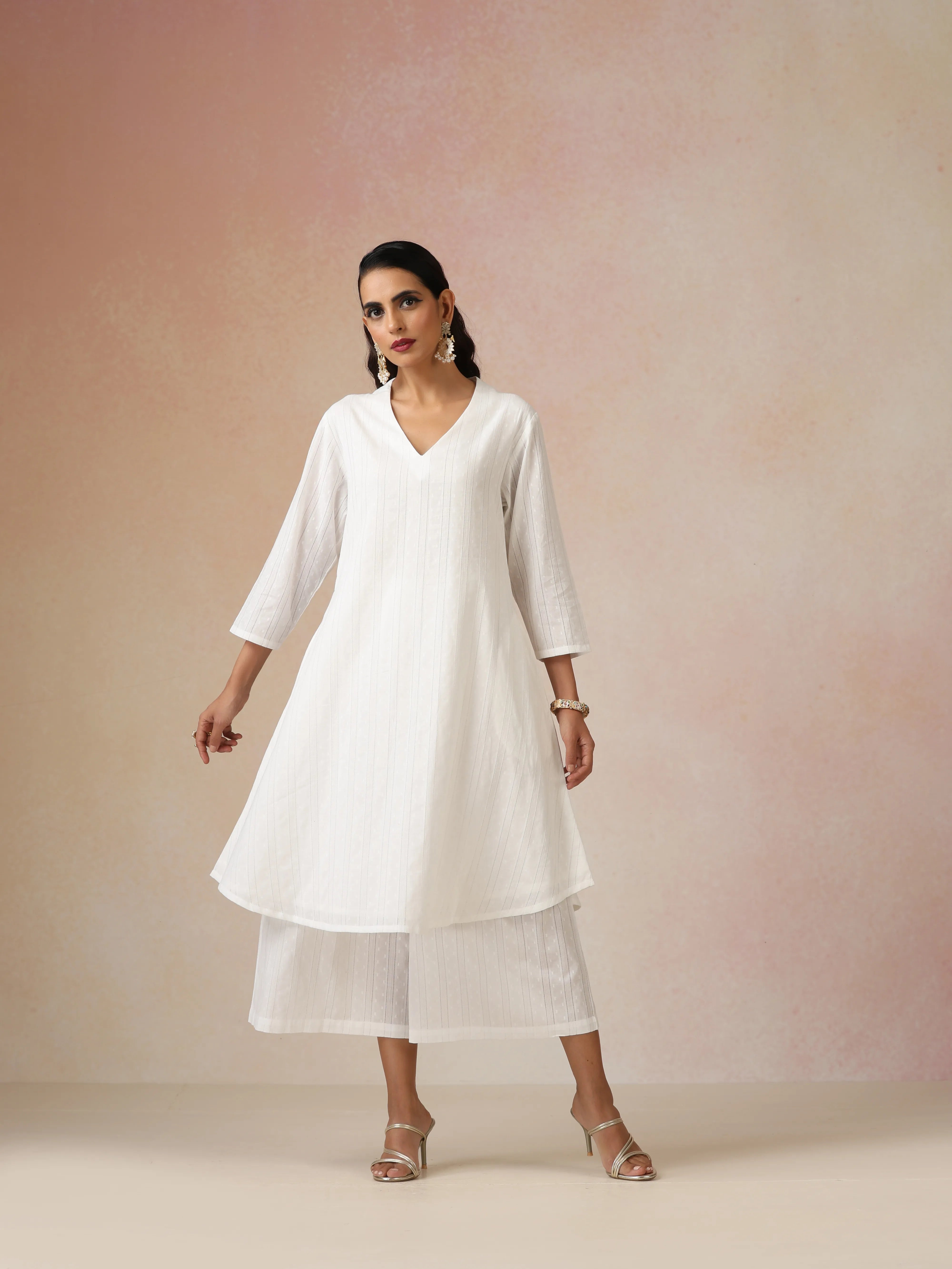 White Dobby Kurta Set