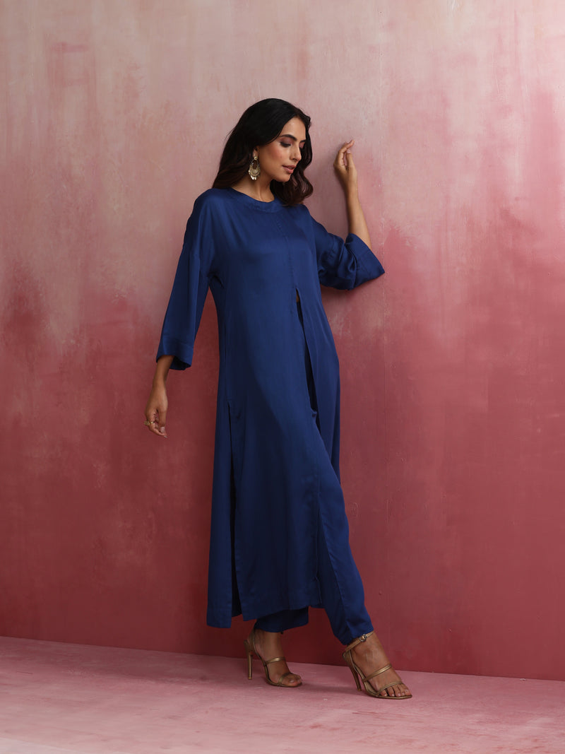 trueBrowns Blue Modal Front Slit Kurta set