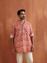 trueBrowns Men's Beige Printed Short Kurta