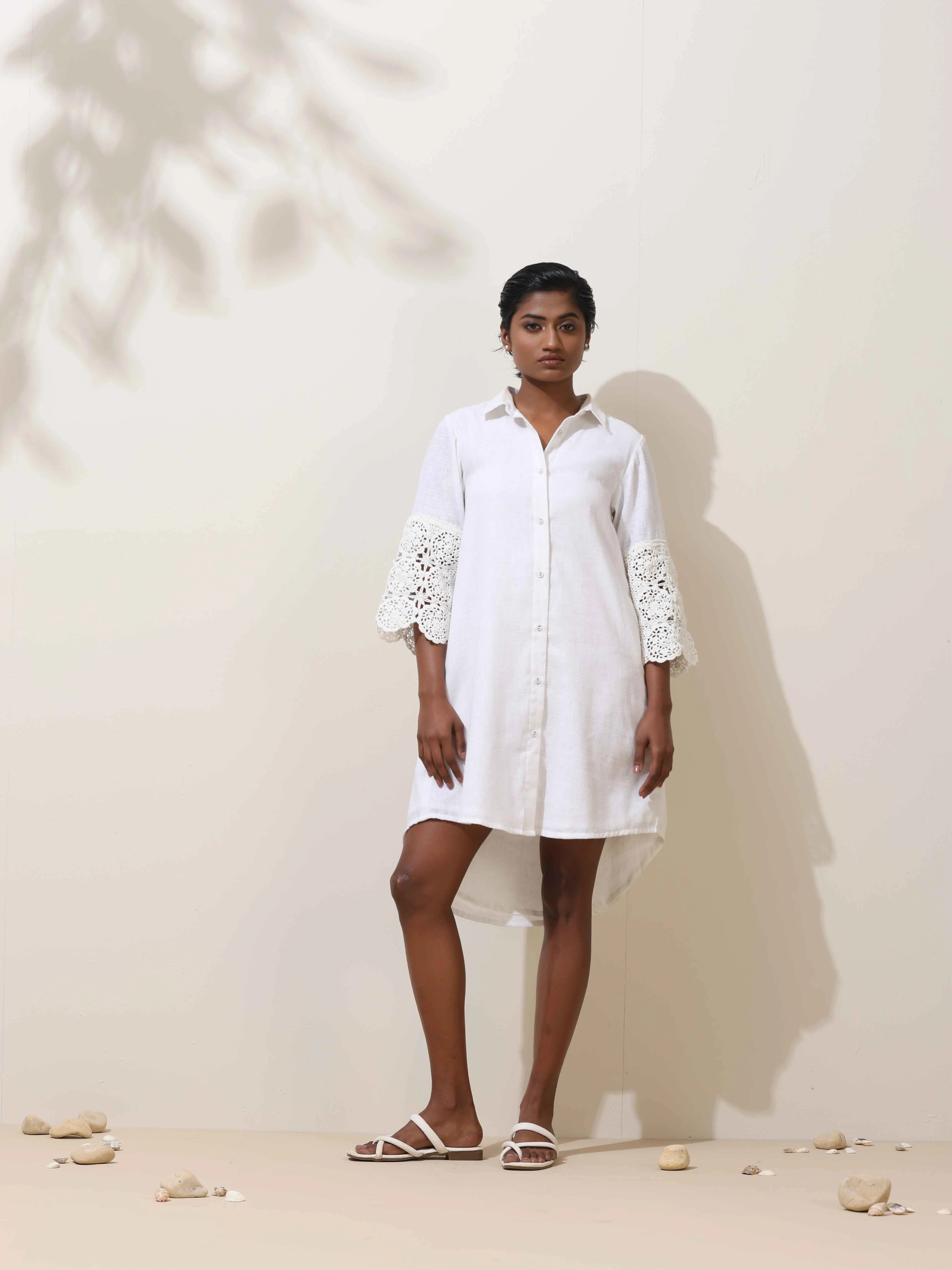 trueBrowns Neroli White Crochet Natural Cotton Short Dress