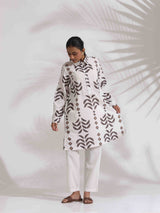 trueBrowns White Cotton Stripe Print Kurta Co-ord Set