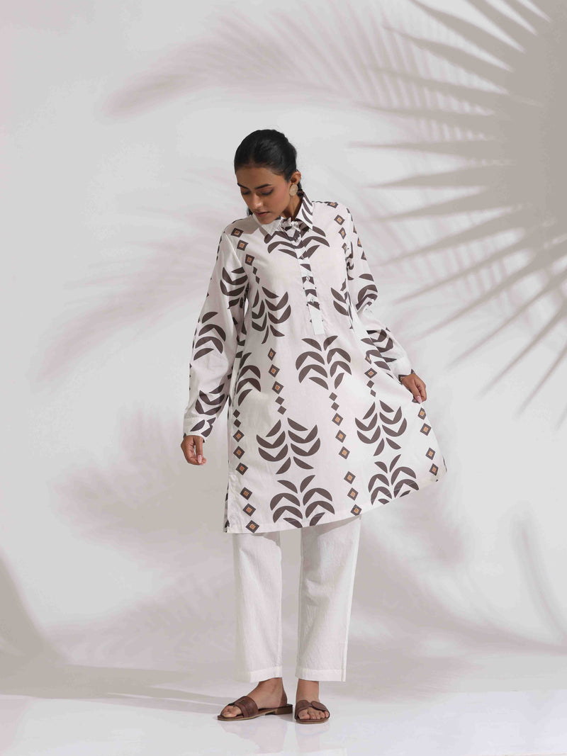 trueBrowns White Cotton Stripe Print Kurta Co-ord Set