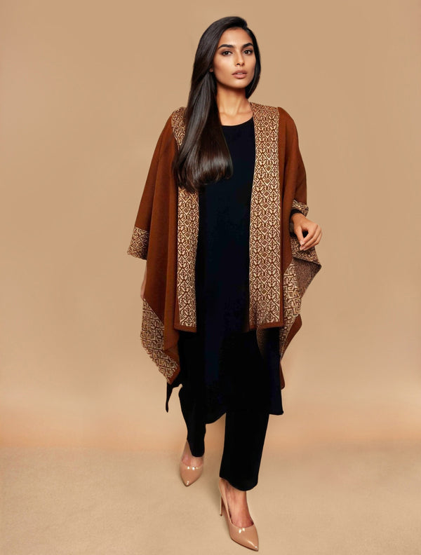 trueBrowns Brown Woollen Kaftan Cape