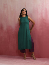 trueBrowns Green Modal High slit Kurta Set