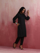 trueBrowns Black Modal Round Neck Kurta Co-ord Set