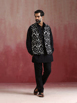 trueBrowns Men's Black Ikat Reversible Nehru Jacket