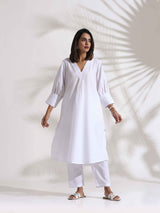 trueBrowns White Slub Kurta Set