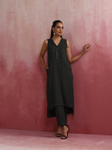 trueBrowns Dark Olive Green Cotton Dobby Kurta Set