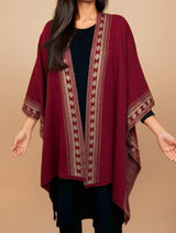 trueBrowns Maroon Woollen Geometric Kaftan Cape