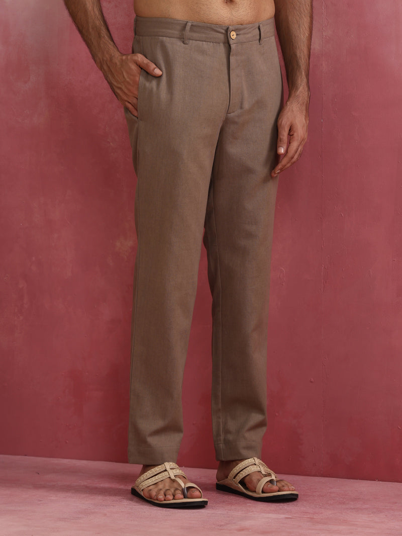 trueBrowns Men's Beige Cotton Twill Pant