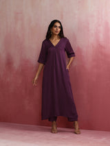 trueBrowns Purple Modal Pleated Kurta Set