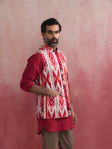 trueBrowns Men's Maroon Ikat Reversible  Nehru Jacket