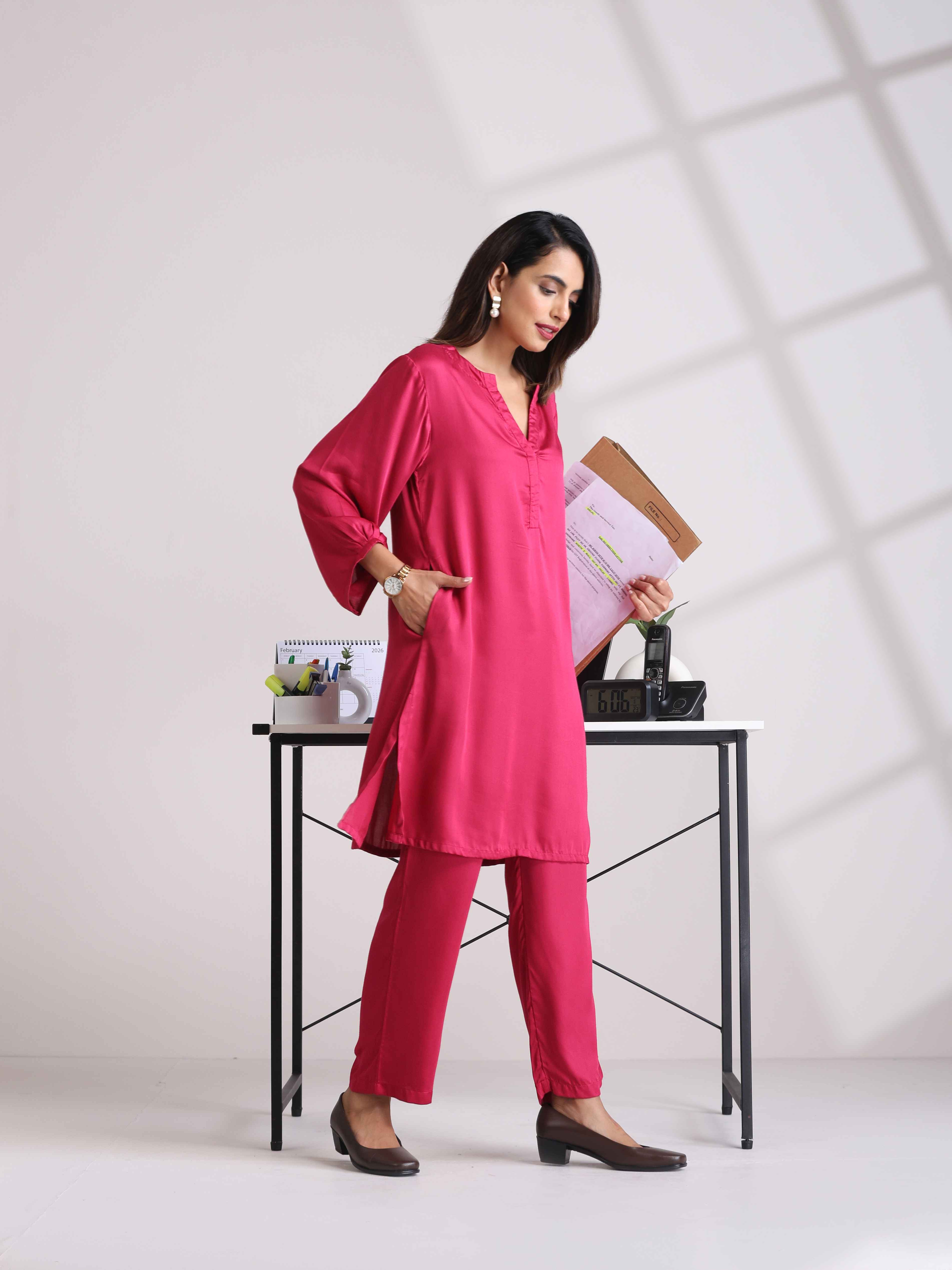 Pink Modal Satin Relax Co-ord Set