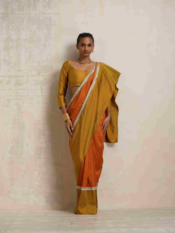 trueBrowns Orange Silk Ready To Wear Saree