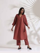 trueBrowns Pink Slub Kurta Set