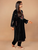 trueBrowns Black Velvet Embroidered Kurta Set