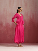 trueBrowns Pink Cotton Dobby Kurta Set