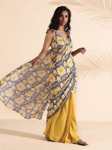 trueBrowns Yellow Muslin Ikat Saree