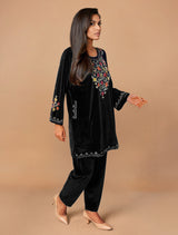 trueBrowns Black Velvet Embroidered Co-ord Set