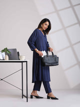 trueBrowns Blue Cotton Dobby Kurta Pant Set