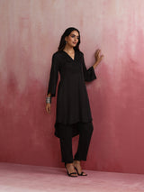 trueBrowns Black V Neck Kurta Co-ord Set