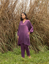 trueBrowns Purple Viscose Dobby Relaxed Co-ord Set