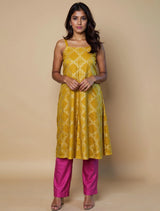 trueBrowns Lime Brocade Flared Kurta Set