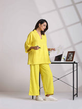 trueBrowns Lime Cotton Dobby V-Neck Co-ord Set