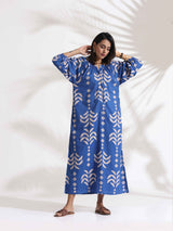 trueBrowns Blue Cotton Print Dress