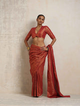 trueBrowns Maroon Gold Lurex Ready To Wear Saree