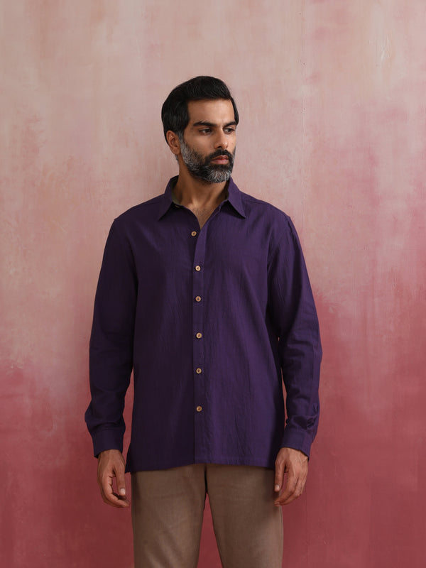 trueBrowns Men's Purple Cotton Shirt