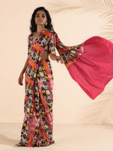 trueBrowns Cola Pink Muslin Ikat Saree