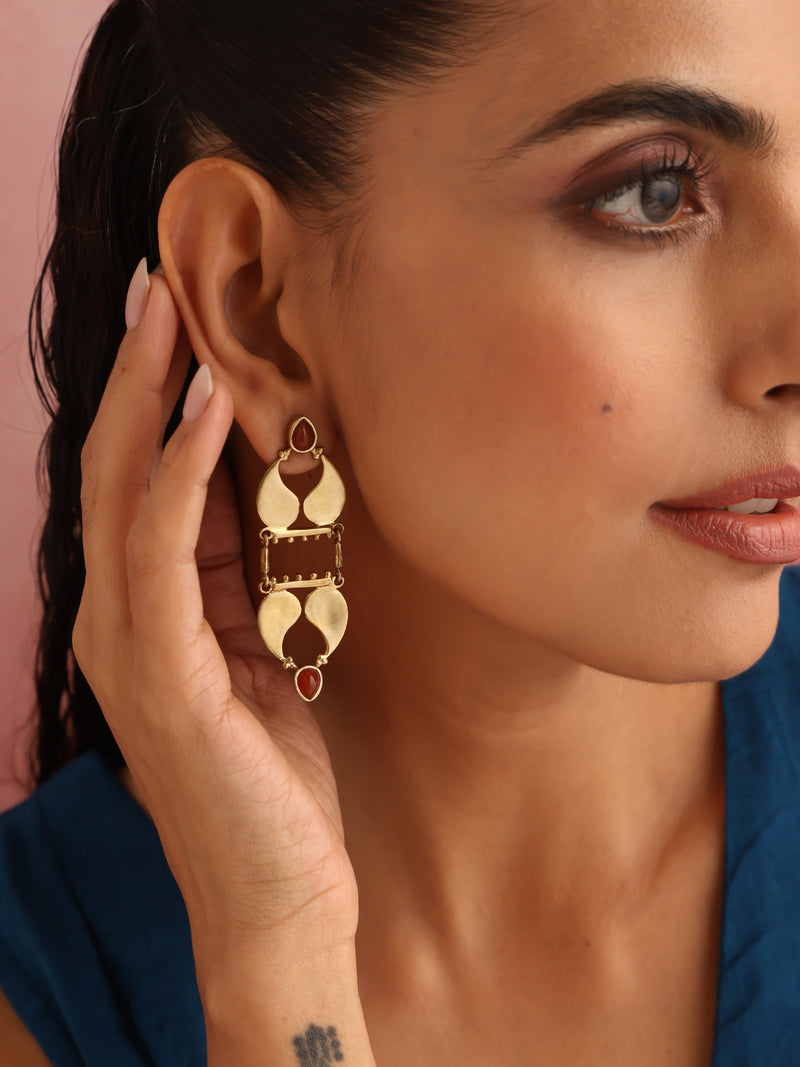 trueBrowns Brass Red Stone Paisley Earrings