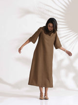 trueBrowns Brown Slub Dress