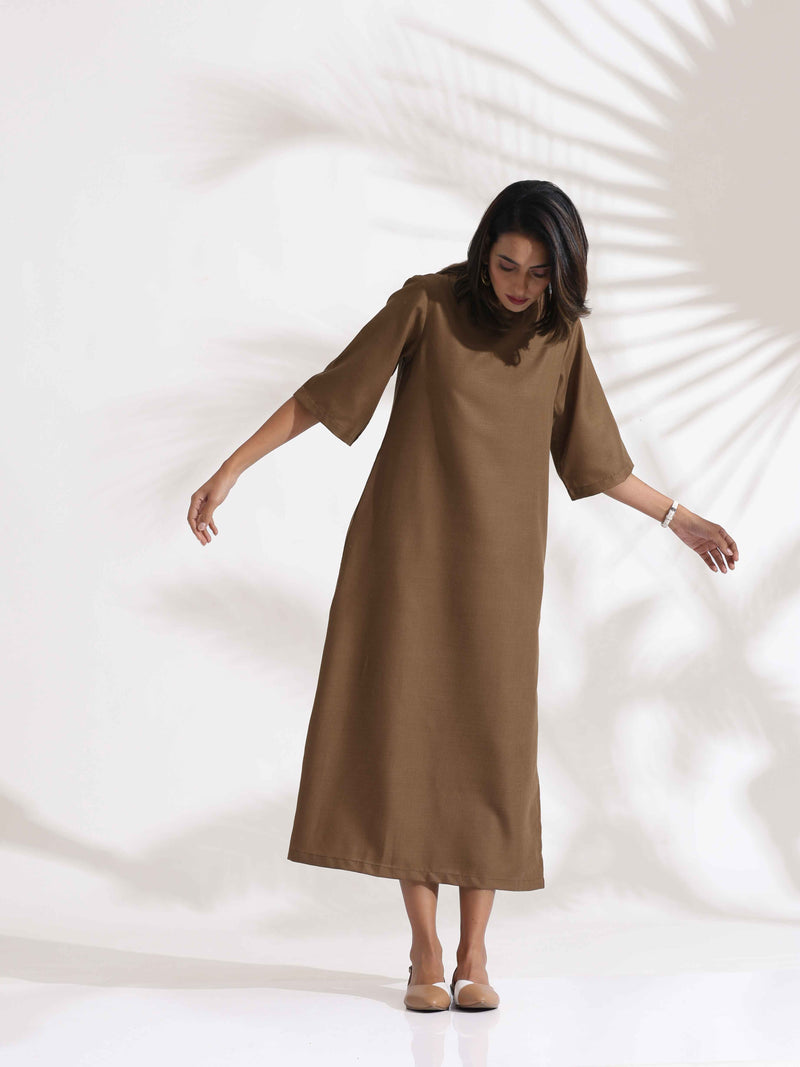 trueBrowns Brown Slub Dress