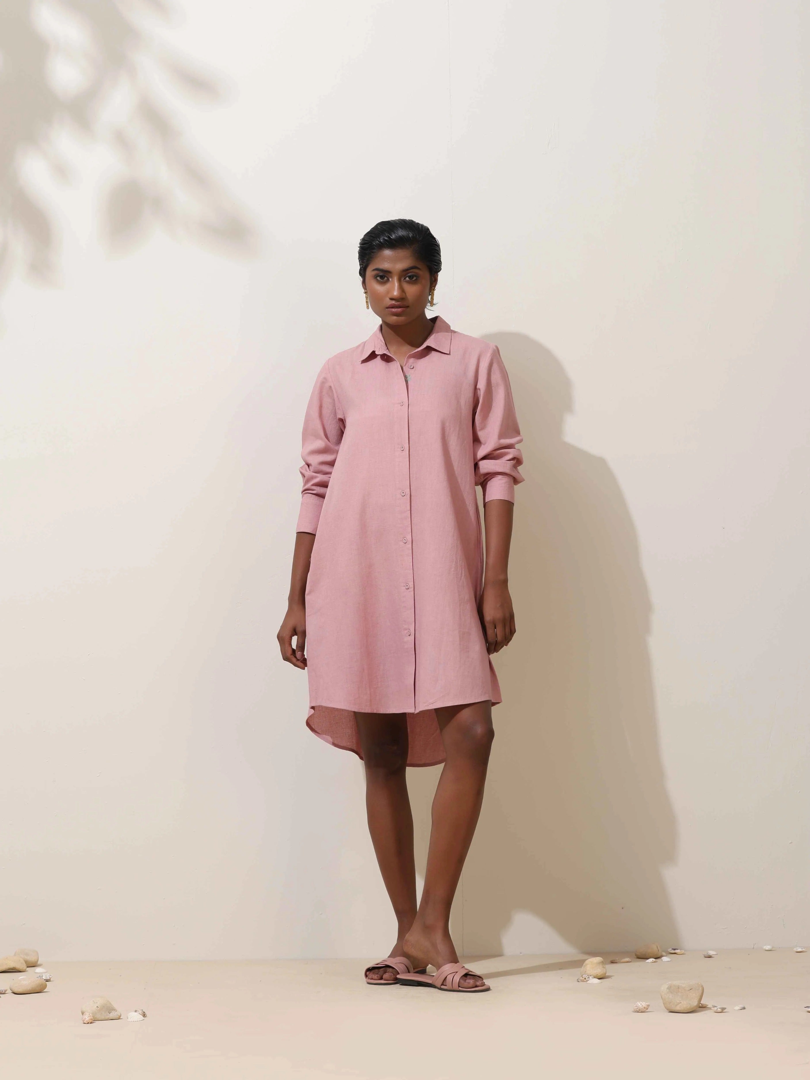 trueBrowns Pink Cotton Linen Dress