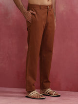 trueBrowns Men's Brown Cotton Twill Pant