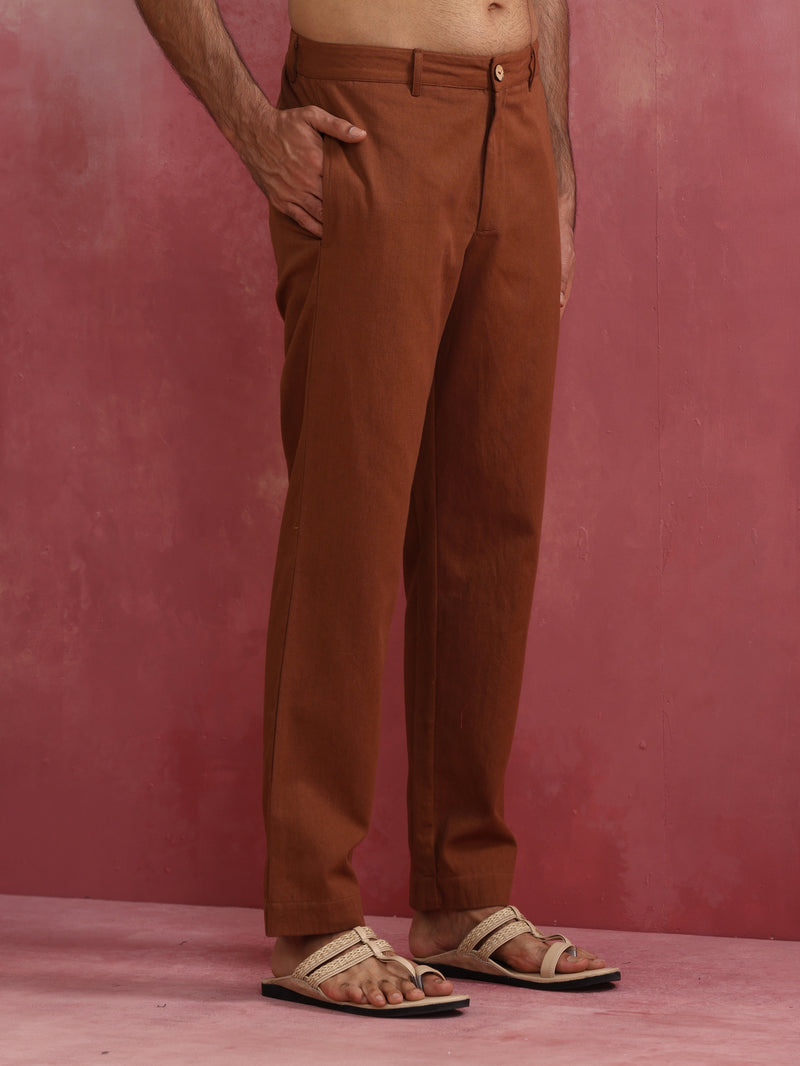 trueBrowns Men's Brown Cotton Twill Pant