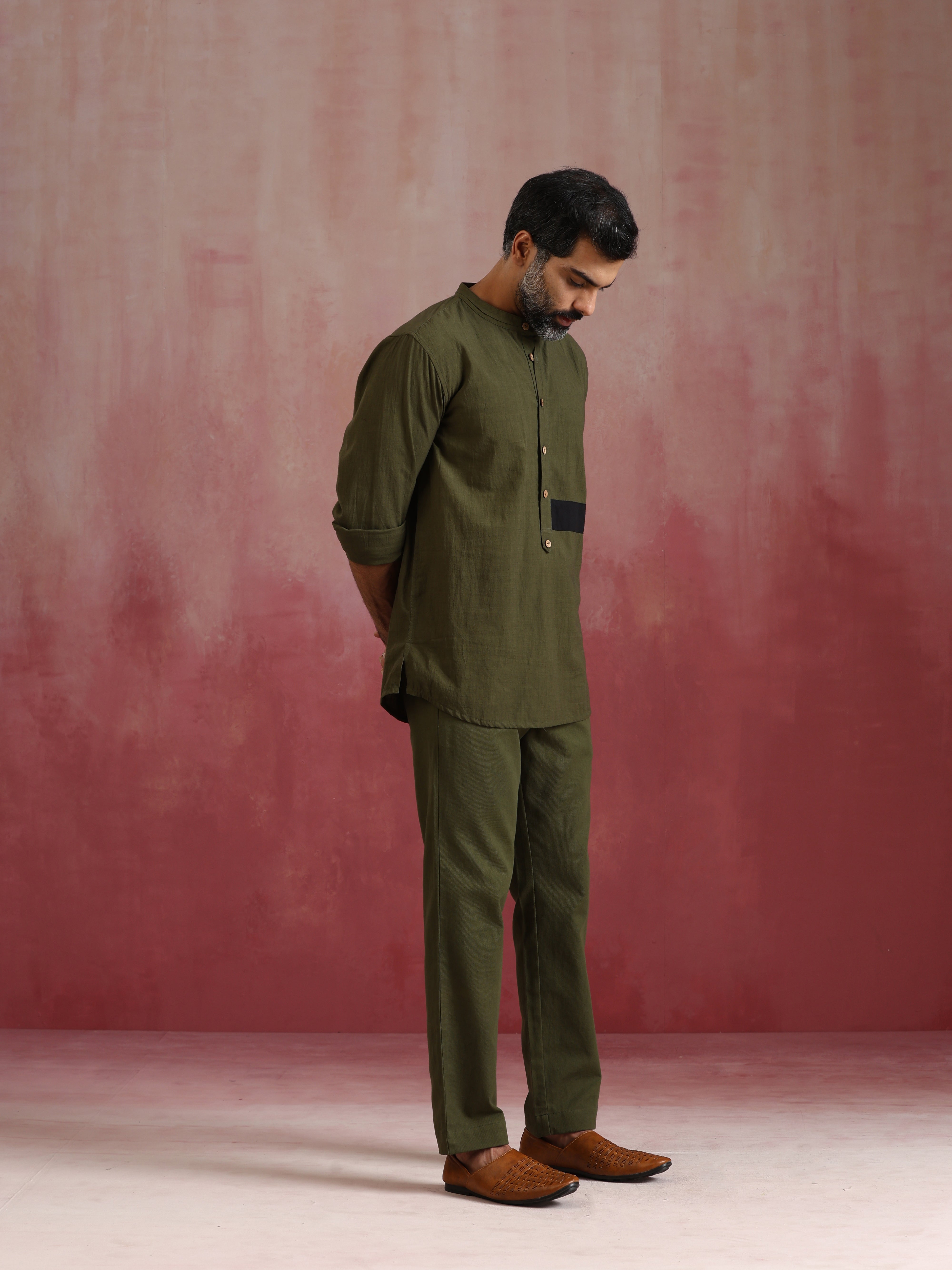 trueBrowns Men's Olive Cotton Co-ord set