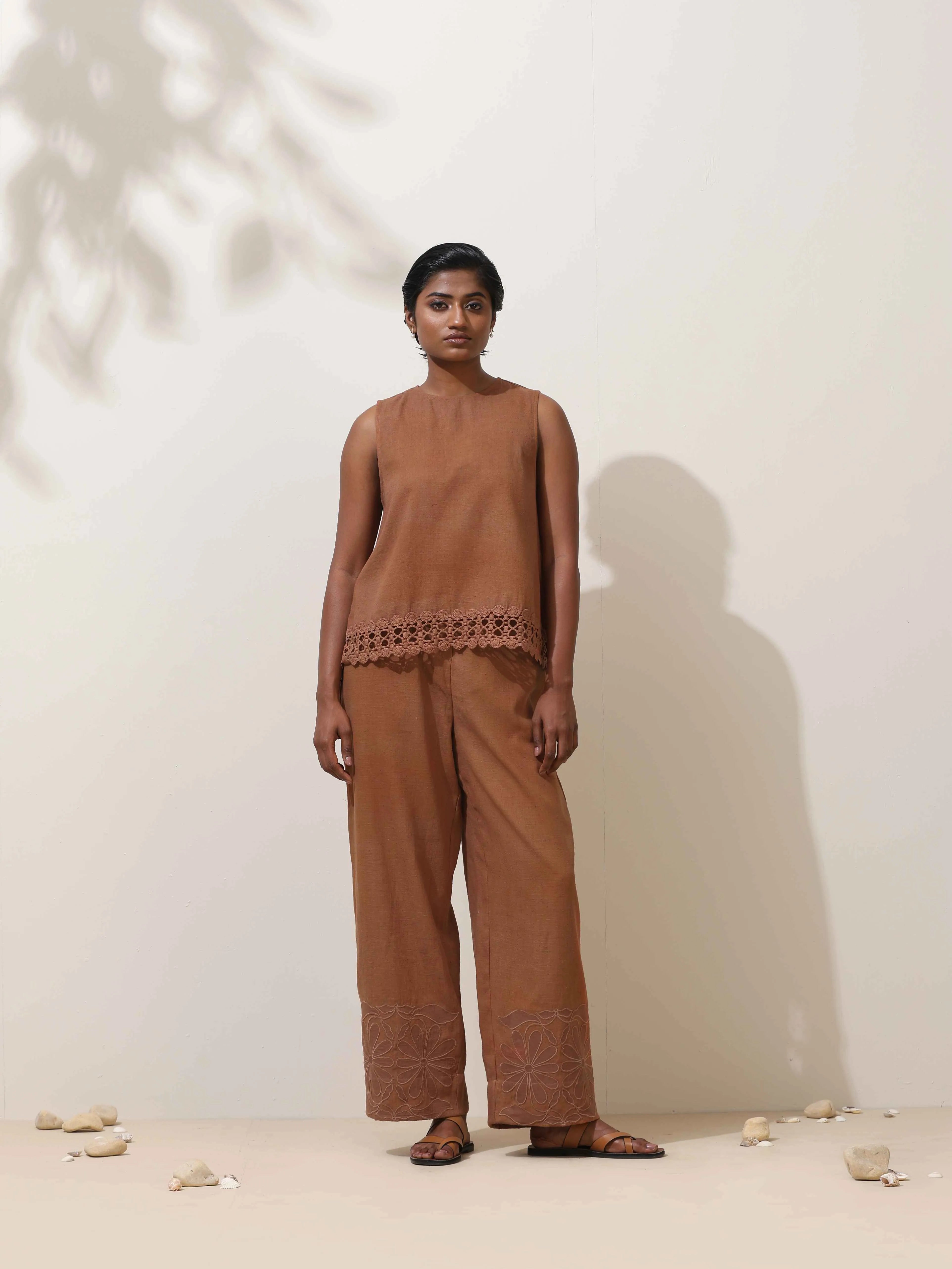 trueBrowns Oudh Brown Embroidered Natural Cotton Co-ord Set