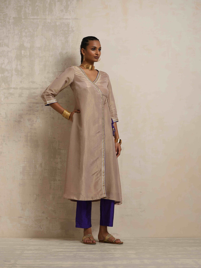 trueBrowns Lilac Tissue Angrakha Kurta Set