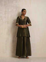 trueBrowns Olive Green Tissue Sharara Set