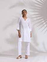 trueBrowns White Cotton Check Kurta Co-ord Set