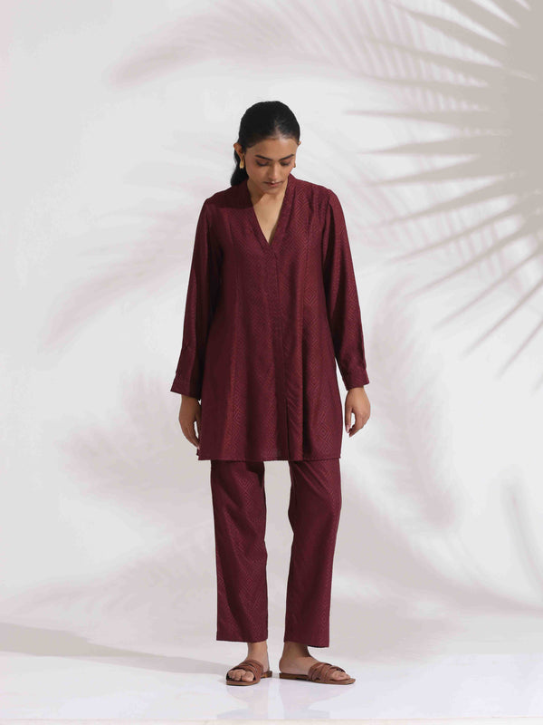 trueBrowns Maroon Dobby Co-ord Set